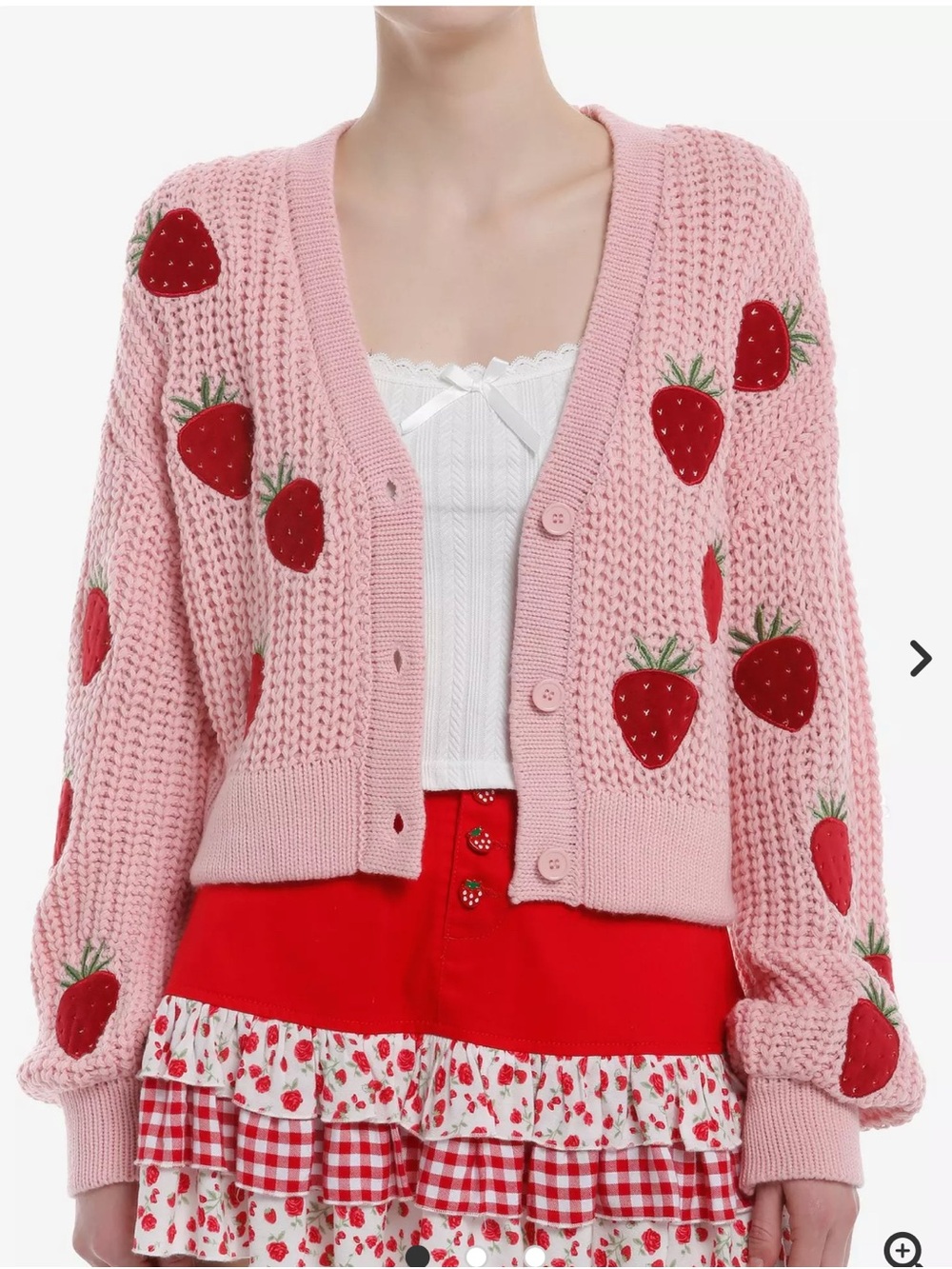 Sweet Society Pink Strawberry Embroidered Knit Cardigan size M